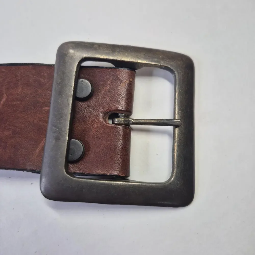 Leather Belt Mens Size 34 Brown Oil Tanned Harness Work Adjustable Buckle